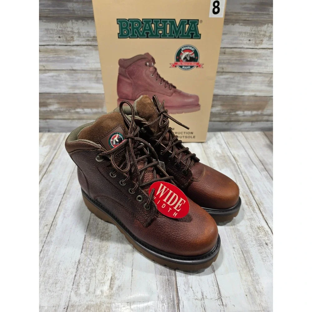 Brahma Rogue Mens Brown Leather Work Boots Wide EE Size 8 Goodyear Welt 3985536